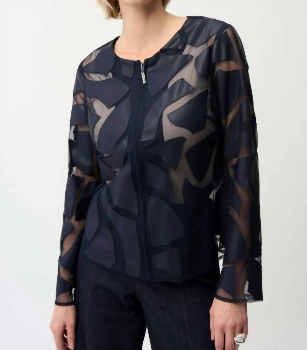 NEW JOSEPH RIBKOFF faux leather and mesh jacket in midnight